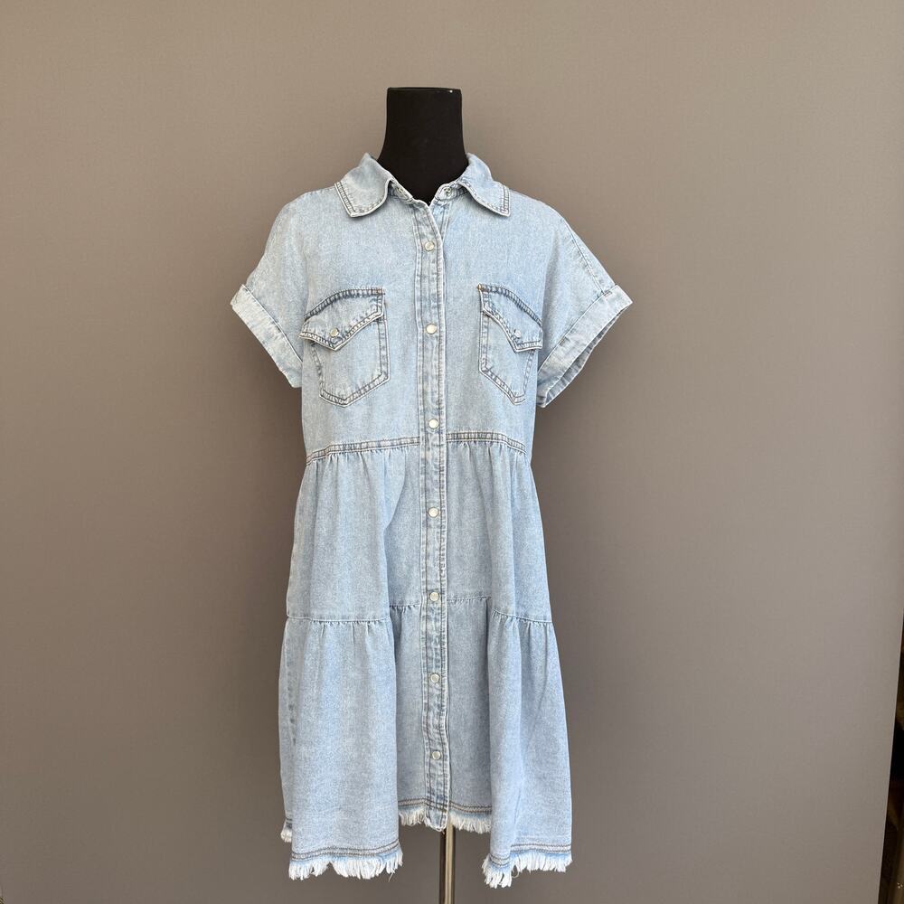 VICI Y2K denim Babydoll dress Western Concert cotton tiered Stone Washed  size S